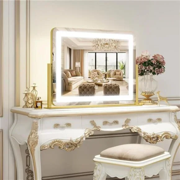 Gold Vanity Mirror Makeup Mirror with Lights, Large Lighted Vanity Mirror